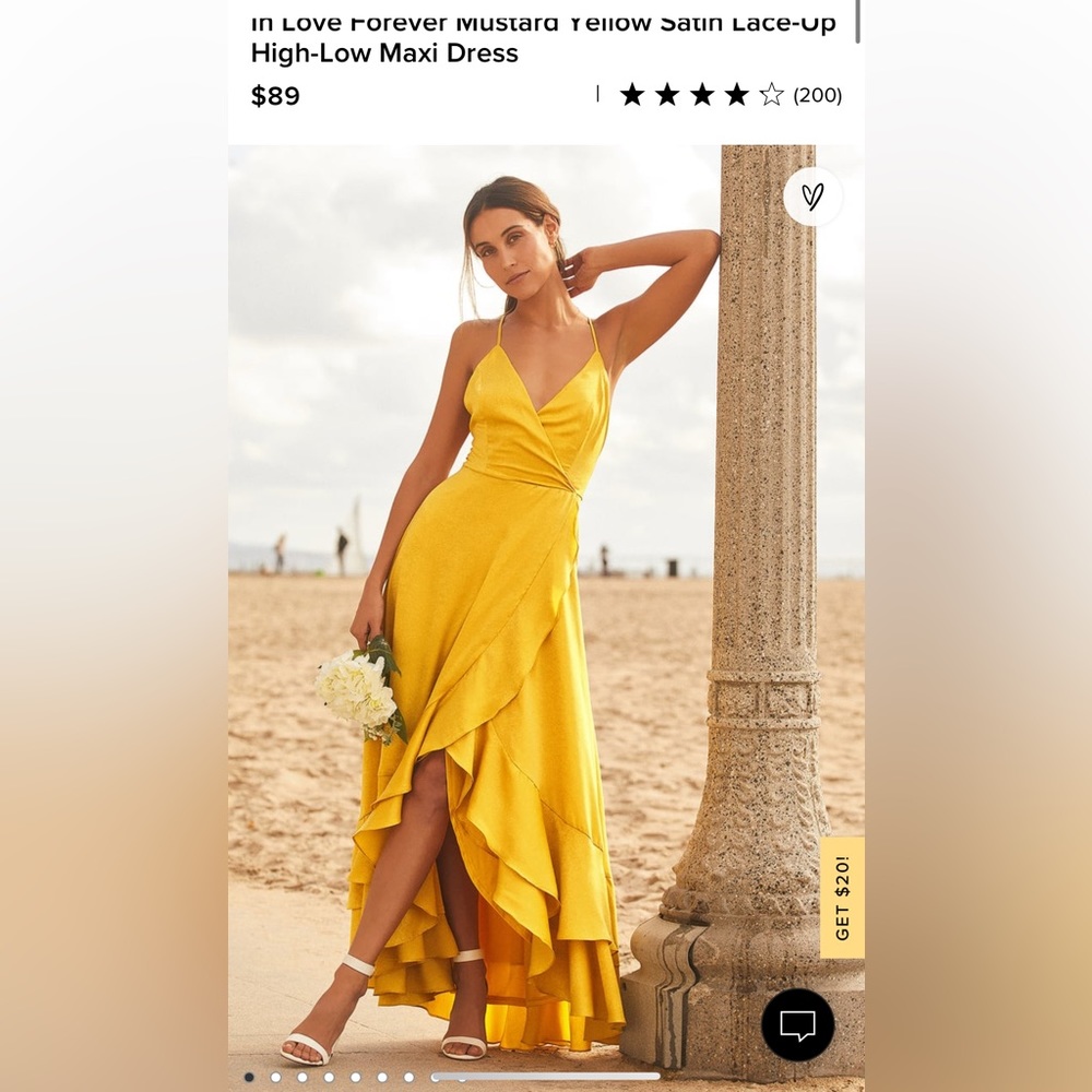 Lulu’s In Love Forever Mustard Yellow Satin Lace Up High-Low Maxi Dress